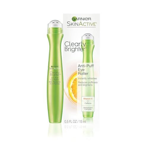 Garnier Clearly Brighter Anti-Puff Eye Roller, Dark Circles Under Eye Treatment with Caffeine and Vitamin C, 0.5 Fl Oz (15mL), 1 Count (Packaging May Vary)